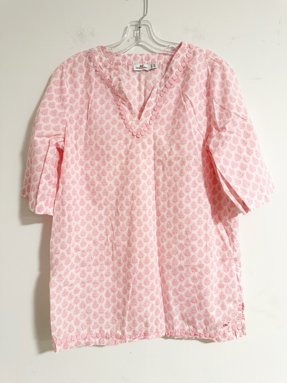 Vineyard Vines Girls Pink Block Print Split Neck Tunic Top XL